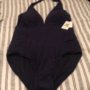 Calvin Klein side pleated halter one piece